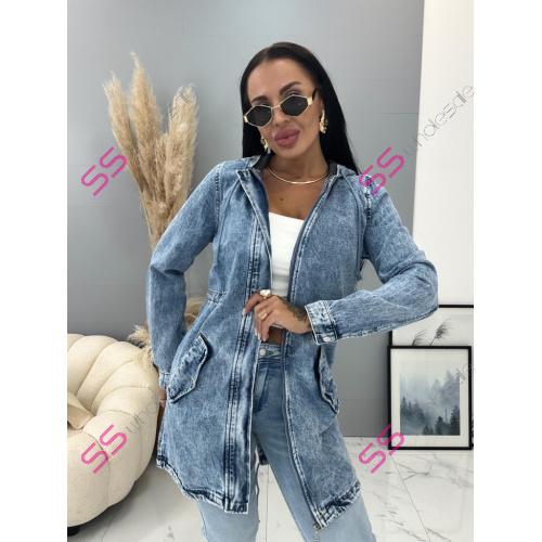 Predĺžený denim kabát s kapucňou ALICIA