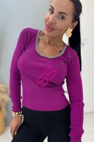 Vrúbkovaný pulóver zdobený kamienkami MILA+