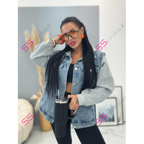 Extravagantná denim vesta/bunda s kapucňou ASPEN