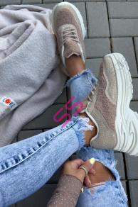 Platformové teddy tenisky zdobené kamienkami MARGOT-