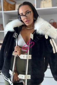 Kožušinová bunda s koženkovými detailmi KAZIA+