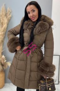 Dlhá bunda s kožušinou a opaskom LAUNA