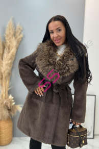 Kožušinová bunda s opaskom BRENIA