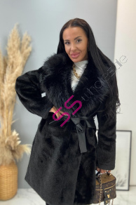 Kožušinová bunda s opaskom BRENIA