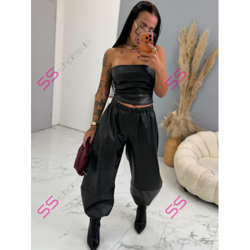 Balónové koženkové nohavice s gumeným pásom TOFFY