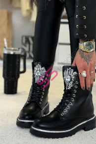 Šnúrovacie čižmy so striebornou ozdobou KENZA+