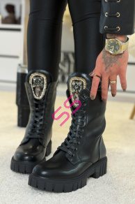 Šnúrovacie čižmy so zlatou ozdobou LOREN