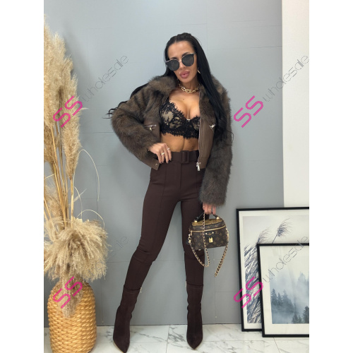 Elastické hnedé dámske nohavice AASHA