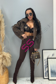 Elastické hnedé dámske nohavice AASHA