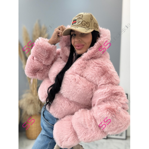 Koženková kožušinová bunda s kapucňou GIANNA