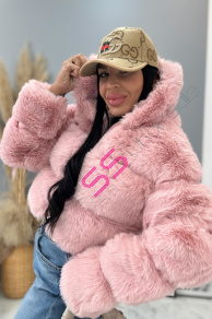 Koženková kožušinová bunda s kapucňou GIANNA