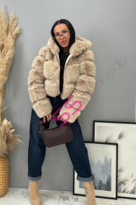 Koženková kožušinová bunda s kapucňou GIANNA+