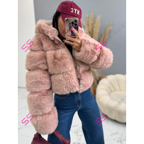 Koženková kožušinová bunda s kapucňou GIANNA+