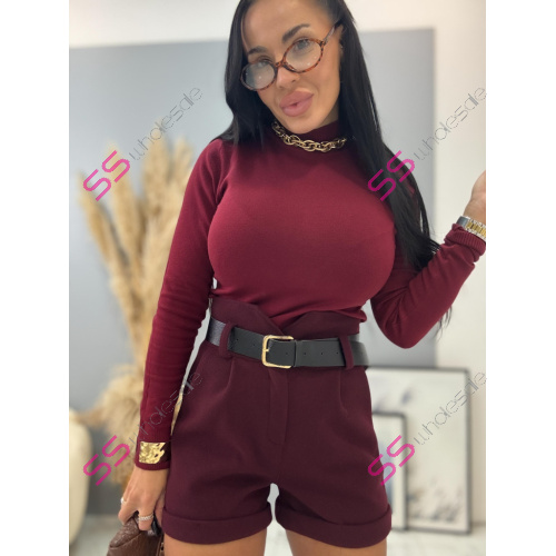 Bordové hrubé šortky s opaskom KALISA