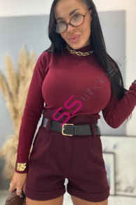 Bordové hrubé šortky s opaskom KALISA