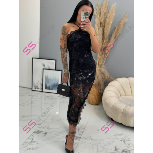 Čierne šifónové šaty zdobené flitrami AUDRIE