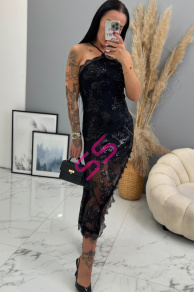 Čierne šifónové šaty zdobené flitrami AUDRIE