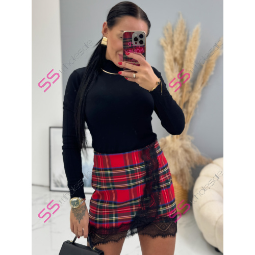 Károvaná sukňa s čipkou ELEEN