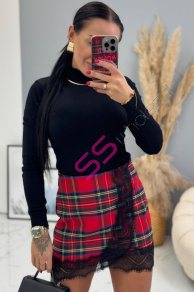 Károvaná sukňa s čipkou ELEEN