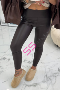 Hnedé koženkové legíny s vysokým pásom+