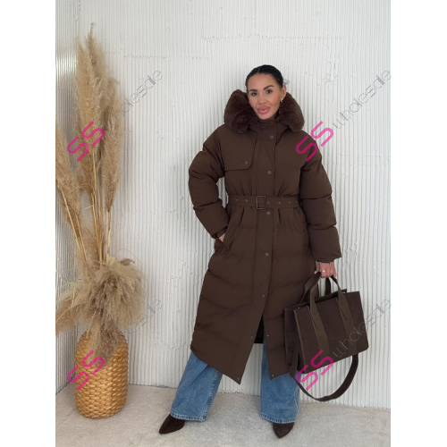 Dlhá bunda s kožušinou a kapucňou NESIA