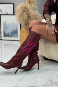 Bordové vysoké čižmy LILOU-