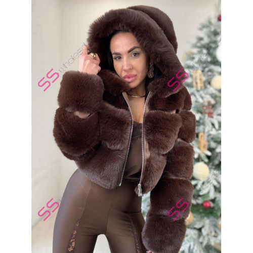 Koženková kožušinová bunda s kapucňou GIANNA