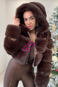 Koženková kožušinová bunda s kapucňou GIANNA