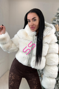 Koženková kožušinová bunda s kapucňou GIANNA