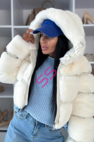 Koženková kožušinová bunda s kapucňou GIANNA