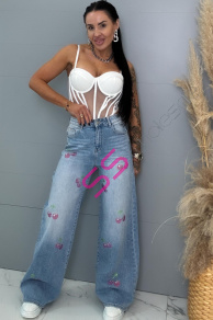 Vysokopásové palazzo rifle zdobené kamienkami