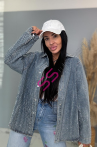 Denimový košeľový kabát s kamienkami ANZIA