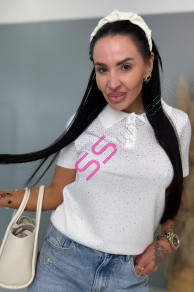 Pulóver s gombíkovou légou zdobený kamienkami LUCIE