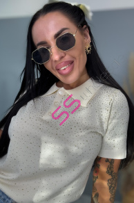 Pulóver s gombíkovou légou zdobený kamienkami LUCIE