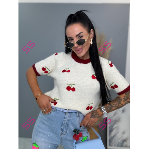 Pletený pulóver s vyšívanými čerešňami CHERRY