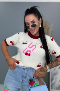 Pletený pulóver s vyšívanými čerešňami CHERRY