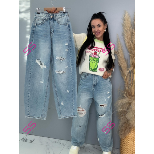 Roztrhané baggy fit rifle s vysokým pásom 