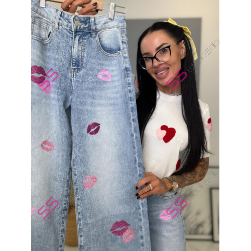 Vysokopásové wide leg rifle s potlačou