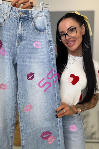 Vysokopásové wide leg rifle s potlačou