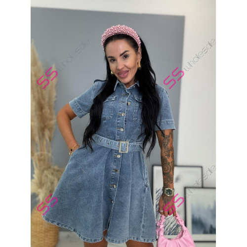 Denim šaty na gombíky s opaskom HENNIE
