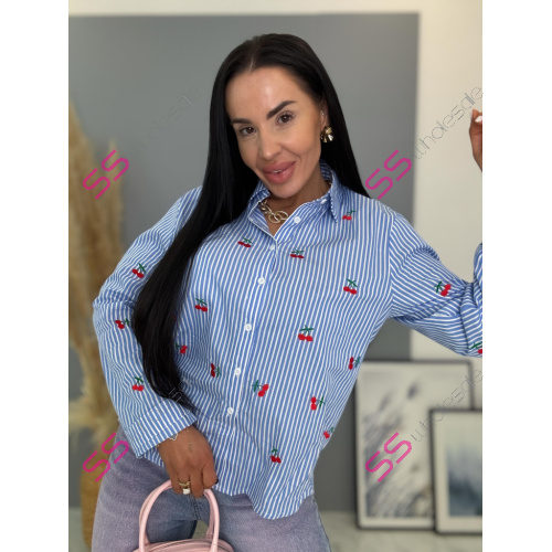 Bavlnená pásikavá košeľa s čerešňovou výšivkou CHERRY