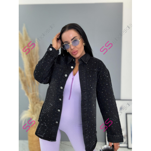 Roztrhaný denim kabát zdobený kamienkami MADINA