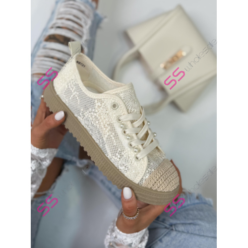 Béžové čipkované tenisky GLINDA