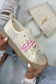 Béžové čipkované tenisky GLINDA