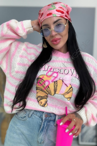 Jemný mohérový pulóver s potlačou PARIS