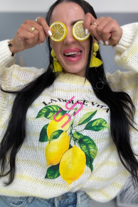 Jemný mohérový pulóver s potlačou LEMON