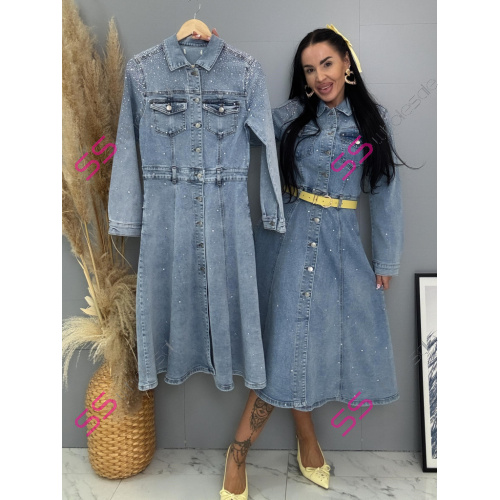 Denim šaty na gombíky zdobené kamienkami CELENA