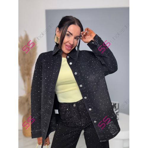 Roztrhaný denim kabát zdobený kamienkami MADINA