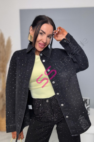 Roztrhaný denim kabát zdobený kamienkami MADINA