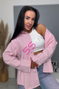 Denimový košeľový kabát s kamienkami ANZIA